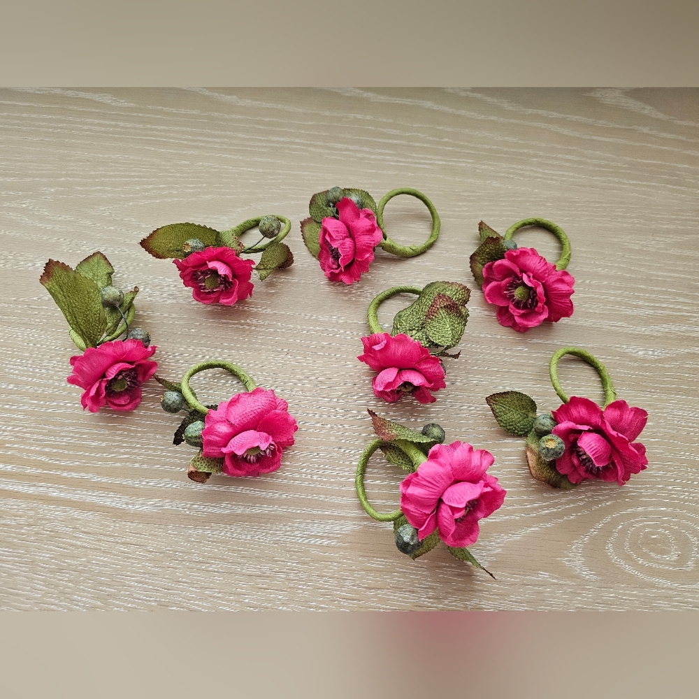 Set of 8 Hot Pink Silk Flower Napkin Rings – Floral Garden Table Decor